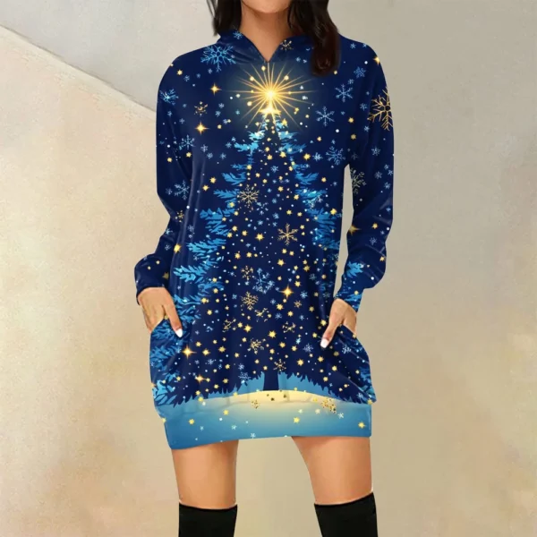 Ladies' Loose Casual Pocket Long Sleeved Hoodie Christmas Printed Sweatshirt - Image 28