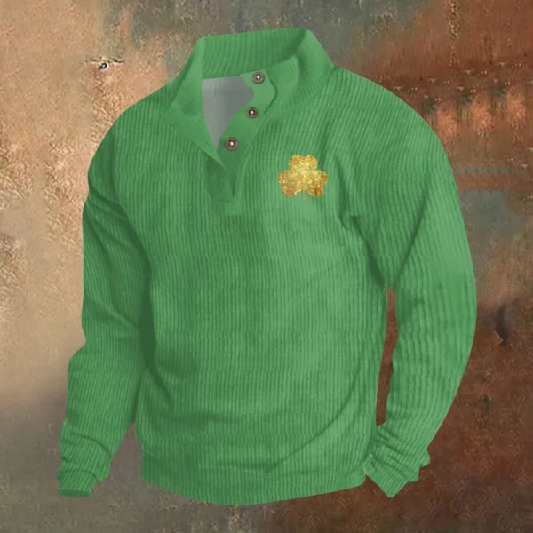 Knit Printed 3 Button - Corduroy Men's Standing Collar Pocket Sweatshirt - Image 25