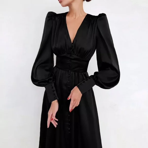 Women's long skirt V-neck buttons - Image 4