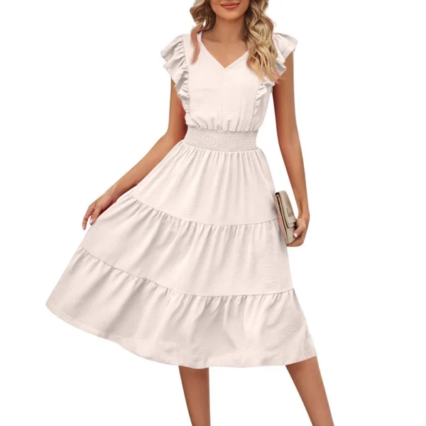 Women's Casual Summer Dress Sleeveless Ruffles V-neck Loose Long Dress  Loose - Image 14