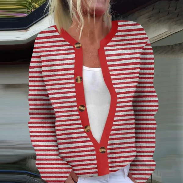 Women's Fashion Long Sleeve  Carnival Color Stripes Print Jacket Cardigan - Image 37