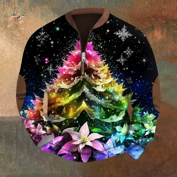Men's Fashion Casual Half Zipper Neck Loose Long Sleeve Christmas Printed - Image 21