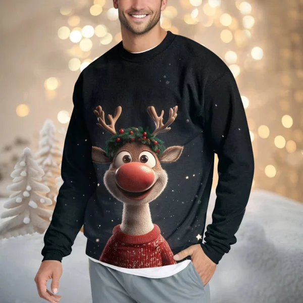 Men's Casual Fashion Comfortable Christmas Deer Printed Round Neck Pullover - Image 37