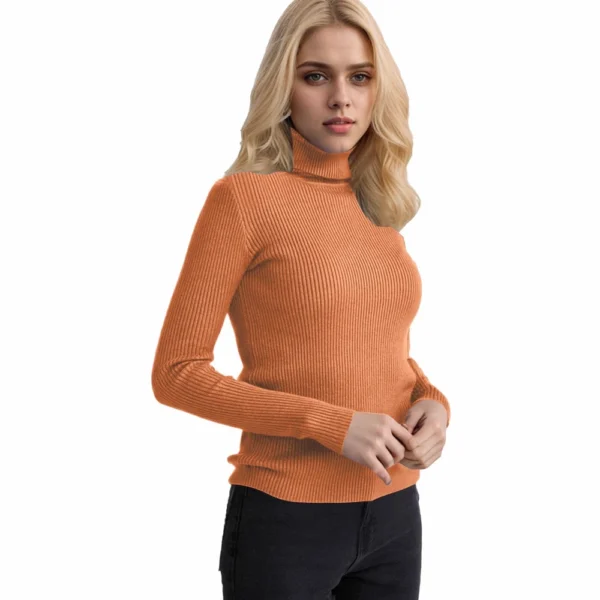 Women's Fashion Casual Solid Color Versatile Knitted High Neck Pullover Sweater - Image 62