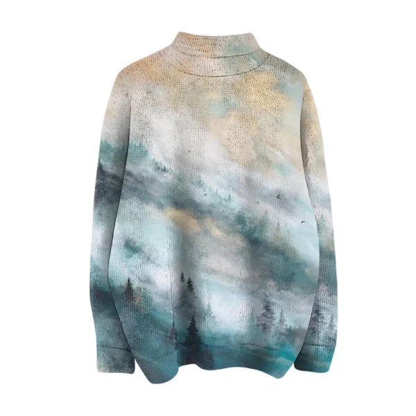 Women's Crew-neck Casual Long-sleeved Striped Printed Turtleneck Knitted Top - Image 4