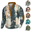 Men's Print Plush Warm Coat Fleece Sweater Casual Coat Pocket Sweater Winter