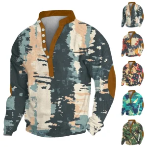 Men's Print Plush Warm Coat Fleece Sweater Casual Coat Pocket Sweater Winter