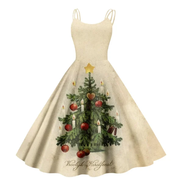 Christmas ladies casual fashion flower print sexy off shoulder punk retro skirt - Image 4