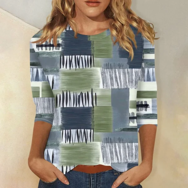 3/4 Sleeve Tops For Women T-Shirt Casual  Print Tops T Shirt Round Neck - Image 13