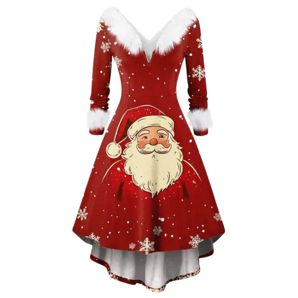 Women's Fashion V-neck Casual Fit Christmas Print Party Long Sleeve Dress - Image 23