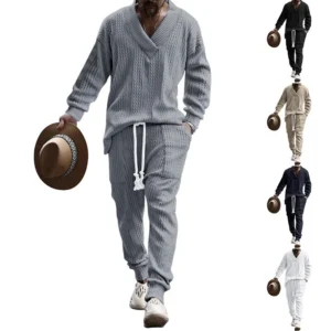 Men's casual trousers V-neck jacquard knit suit