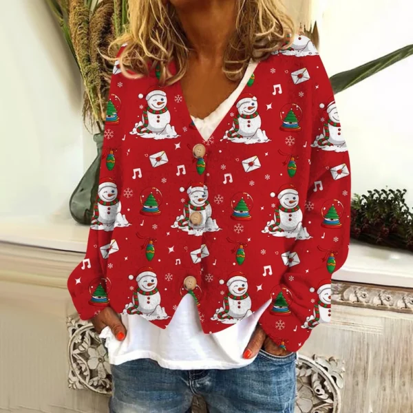 Women's Fashion Short Coat Casual Long Sleeve Printed Single Breasted Plush Top - Image 34