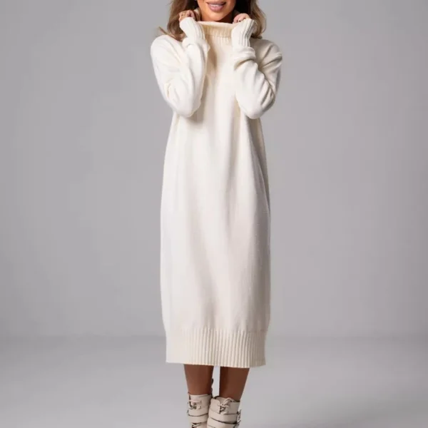 Women's Fall And Winter High Neck Loose Inner Solid Colour Thin Sweater Dress - Image 25