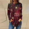 Women's Print Round Neck Christmas Loose T-Shirt Pullover Long Sleeve Top - Image 19