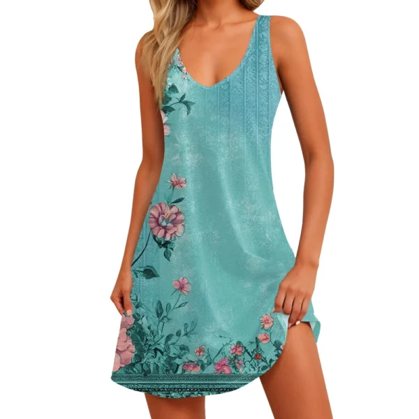 Women's Floral Print Dress, Vest, Skirt With Pockets, Beach Skirt, V-Neck Vest - Image 8