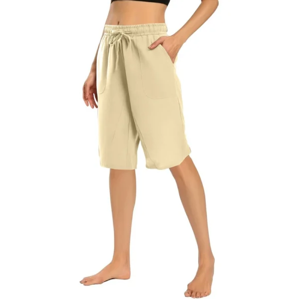 Womens Casual Cotton Hemp High Waist Drop Wide Legs With Drawstring Fifth Pants - Image 8