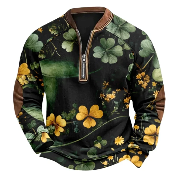 Men's St. Patrick's Day Vintage Casual Zip Sweatshirt Outdoor Casual Top - Image 14