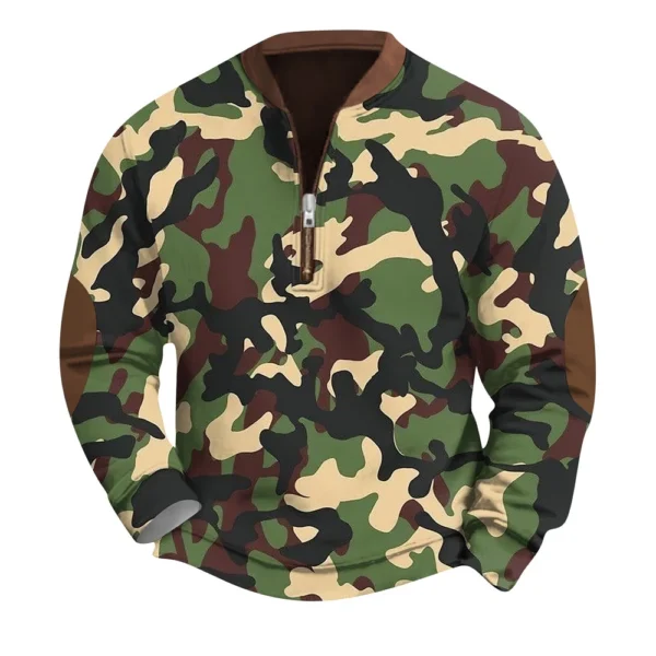 Men's Fashion Casual Half Zip Neck Loose Long Sleeve Camouflage Sweatshirt - Image 9