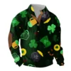 Knit Printed 3 Button - Corduroy Men's Standing Collar Pocket Sweatshirt - Image 14