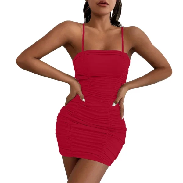 Women's Fashion Solid Color Suspender Hip Skirt Popular Pleated Waist Dress - Image 25