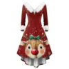Women's Fashion V-neck Casual Fit Christmas Print Party Long Sleeve Dress - Image 3