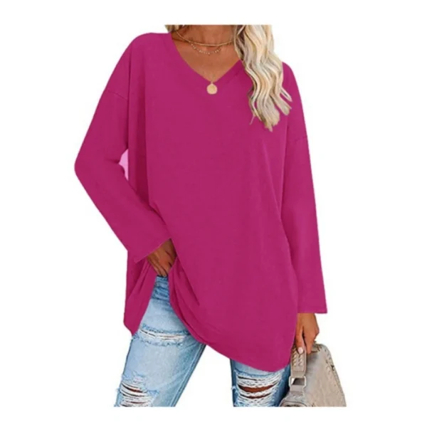 Women's shirt loose collar solid color women's top - Image 17