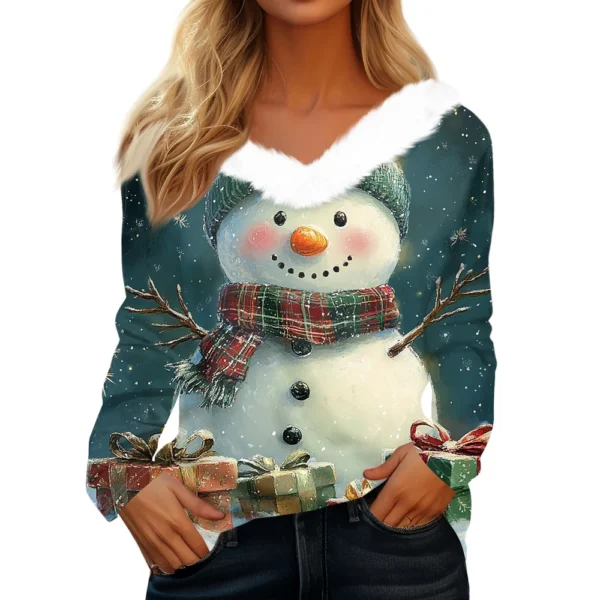 Long Sleeve Shirts For Women Cute Tops Christmas Prints Tees Blouses Casual - Image 26