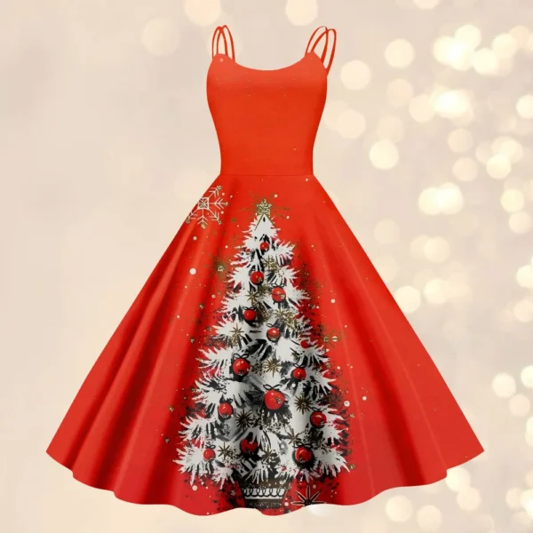 Women's Gothic Cocktail Strapless Christmas Printed Punk Sexy Dress Fashion - Image 31
