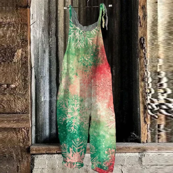 Women's Christmas Shoulder Strap Casual Loose Vintage Jumpsuit Print - Image 25