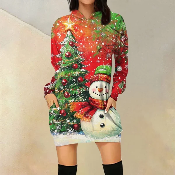 Ladies' Loose Casual Pocket Long Sleeved Hoodie Christmas Printed Sweatshirt - Image 37