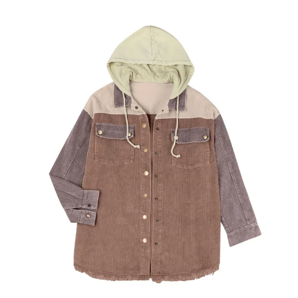 Women's Contrasting Splicing Double Pocket Hooded Jacket - Image 10