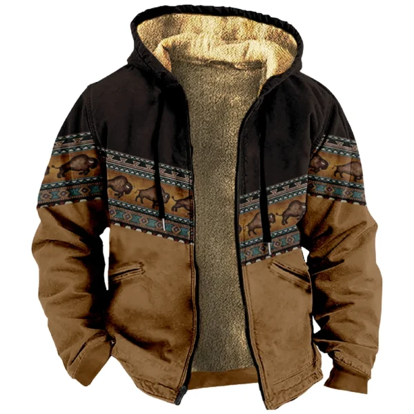 Men's Winter Print Jacket Men's Casual Trend Zipper Hooded Jacket - Image 5