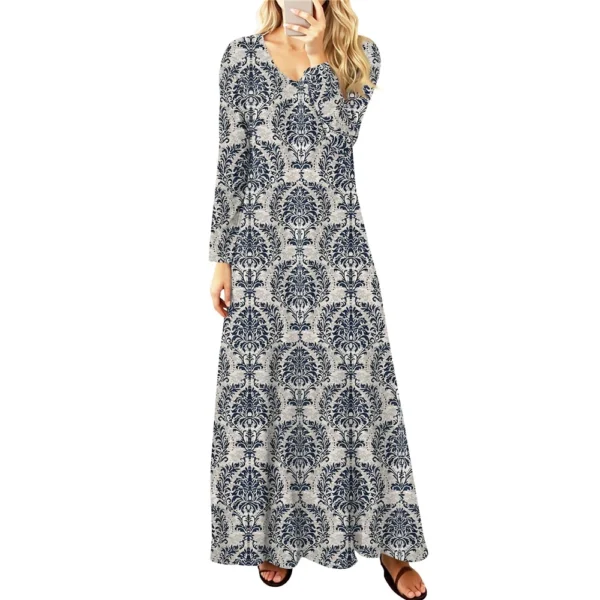 Women's Casual Fashion Long Sleeve Graphic Printed Vintage Long Dresses Fall - Image 6