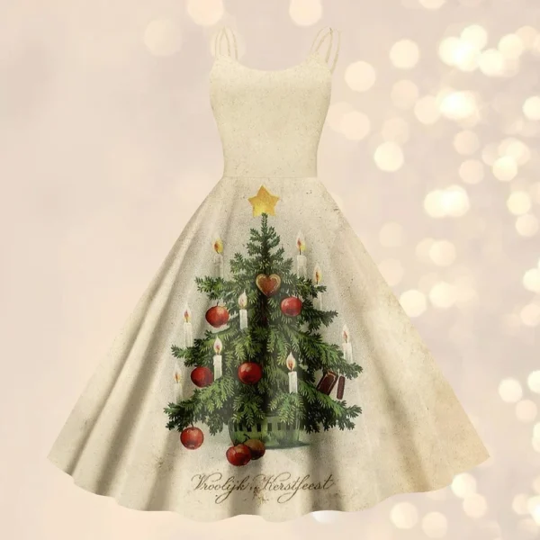 Christmas ladies casual fashion flower print sexy off shoulder punk retro skirt - Image 16