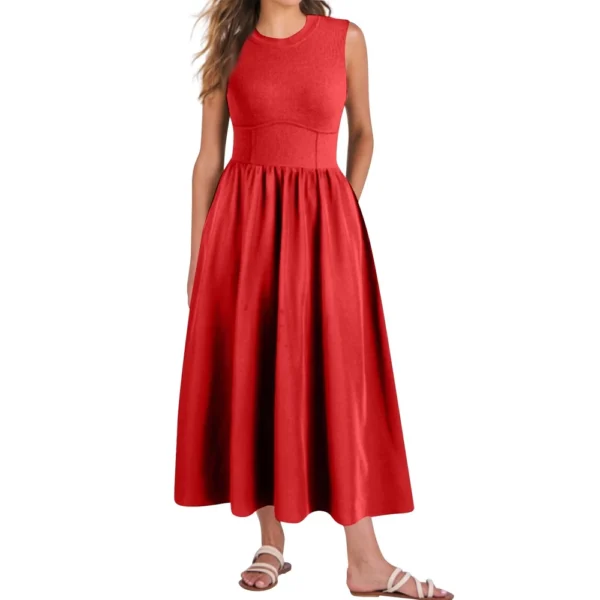 Women's Casual Fashion Round Neck Sleeveless Solid Irregular Hem Midi Dress - Image 2