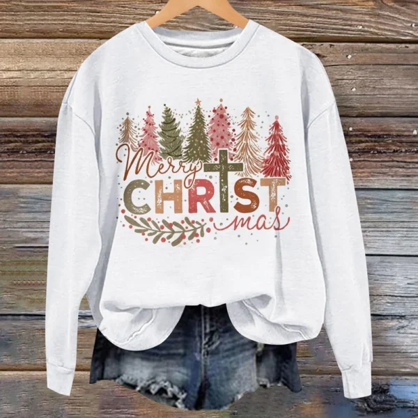 Women's Casual Loose Solid Color Easter Print Round Neck Long Sleeve Hoodie - Image 8