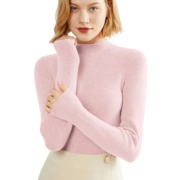 2024 Women's Sweaters Half Turtleneck Thin Long Sleeve Causal Pullover Sweater - Image 20