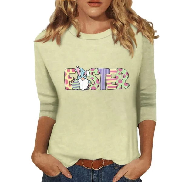 Women's Fashion Easter Casual 3/4 Sleeve Printed Basic Tops Plus Size Pullover - Image 28