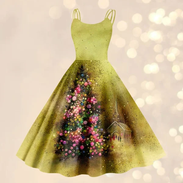 Christmas ladies casual fashion flower print sexy off shoulder punk retro skirt - Image 22