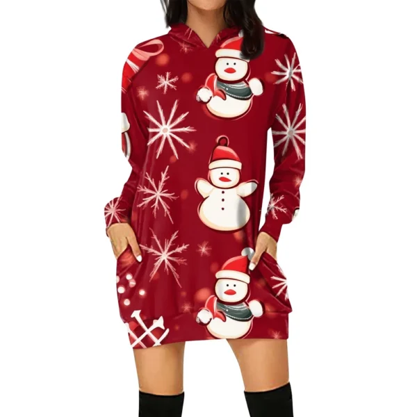 Ladies' Loose Casual Pocket Long Sleeved Hoodie Christmas Printed Sweatshirt - Image 44