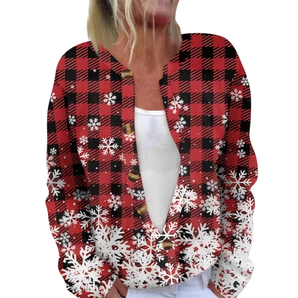 Women's Fashion Long Sleeve Christmas Snowman Snowflake Print Jacket Cardigan - Image 35