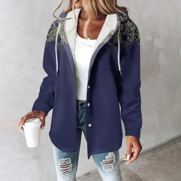 Hoodies For Women Winter Warm Sweatshirt Button Drawstring Hooded Print Jacket - Image 34