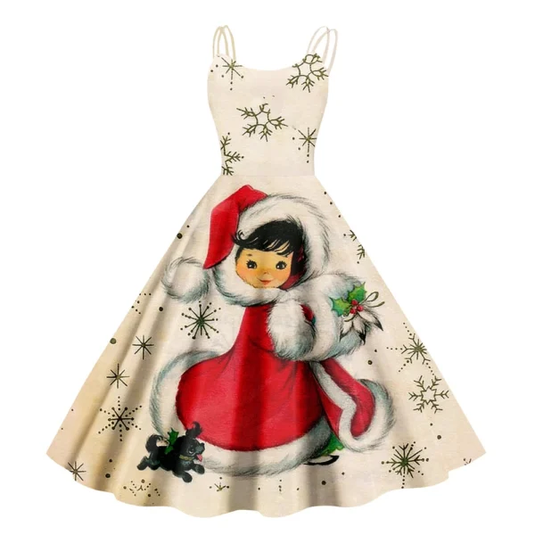 Christmas ladies casual fashion flower print sexy off shoulder punk retro skirt - Image 12