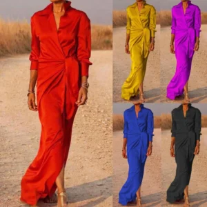 Women's high-waisted split-ended floor mopping long-sleeved clothes