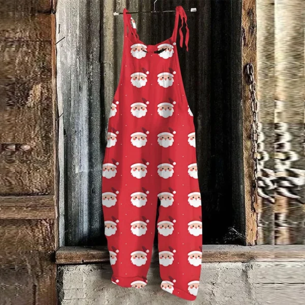 Women's Loose Print Casual Christmas Vintage Jumpsuit Shoulder Strap - Image 25