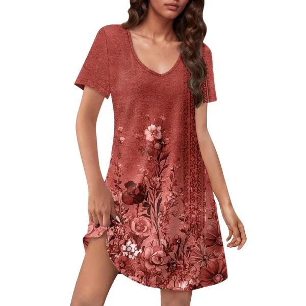 Women's Casual Sundress With Pockets Summer Boho Beach Dress Floral Blouses For - Image 2