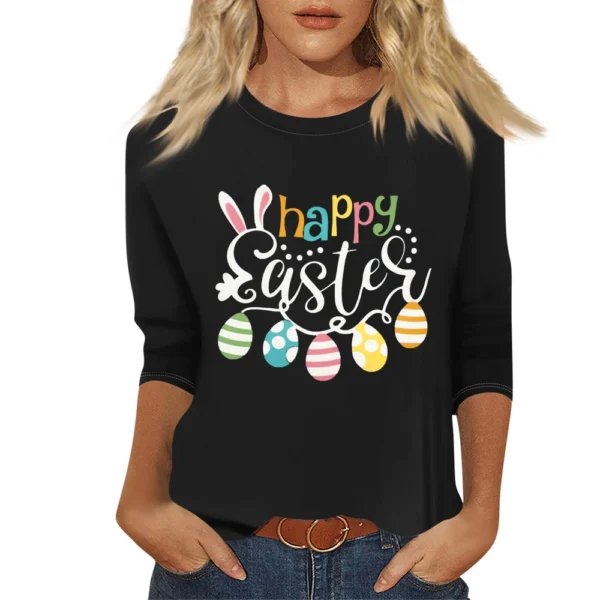 Women's Basic Printed Tops Plus Size 3/4 Sleeve Fashion Easter Casual Pullover - Image 6