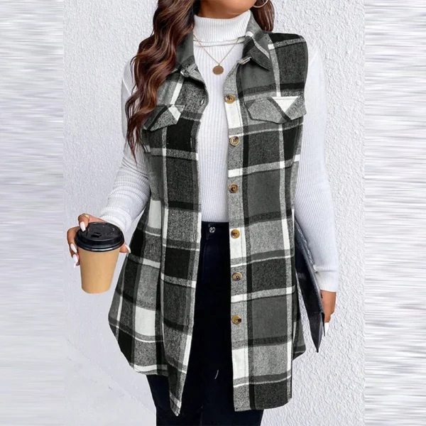 Women's Plaid Sleeveless Waistcoat Fashion Loose Women's Woolen Coat - Image 13