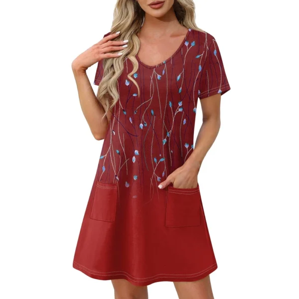 Ladies' Casual And Fashionable V-neck Short Sleeve Printing Mid Length Dress - Image 2