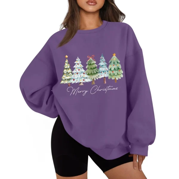 Women's Casual Fashion Long Sleeve Christmas Print Round Neck Sweatshirt Top - Image 4